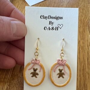 Pink and Gold Teddy Bear Earrings